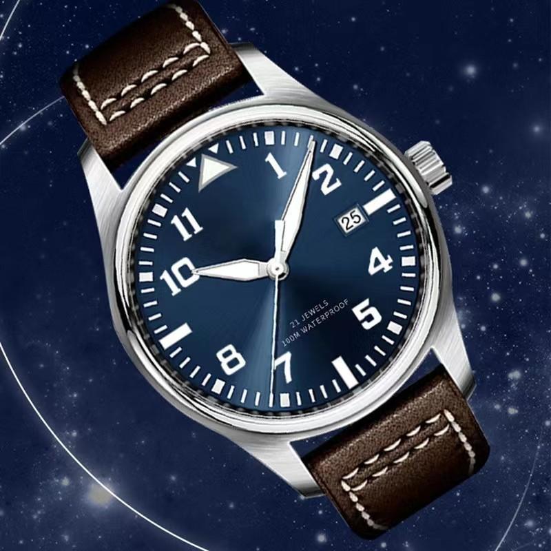 Мужские механические автоматические часы Pilot MARK XVIII кожаные, коричневые, черные, 42 мм