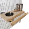Bird Perch Feeder Wooden Stand Detachable Stainless Steel Feeding Cups Food Water Bowls for Macaws Lovebirds Cockatoos