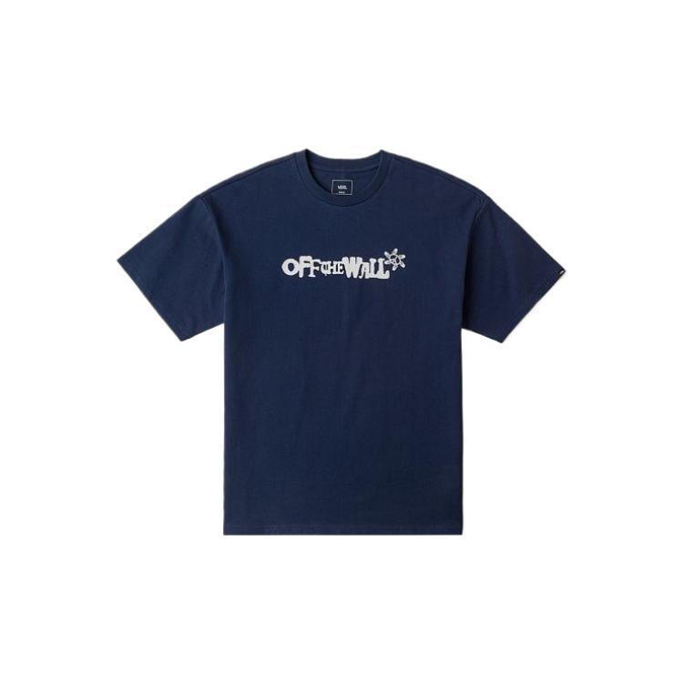 Vans X Asia Artist Collection Letter Print Легкая универсальная дышащая футболка с коротким рукавом и круглым вырезом в морском стиле унисекс, топы темно-синего цвета VN000HA8LKZ