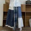 2025 Summer Women New Linen Plaid Skirts Elastic Elegant Flower Pleated Skirts High Waist