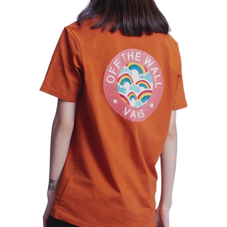 Vans T Shirts Women's Orange Crew Neck Moderate Straight Fit VN0A54INUXS