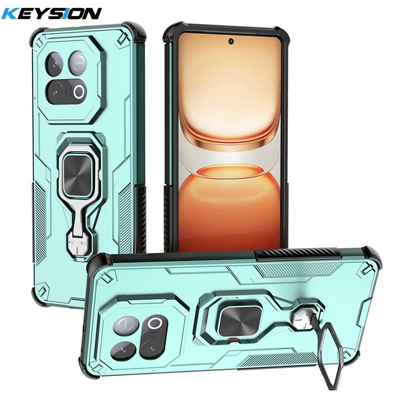 KEYSION Противоударный бронированный чехол для IQOO Z10 Turbo 5G Силикон+ПК Вертикальная металлическая подставка-кольцо для телефона для IQOO Z10 Turbo Pro
