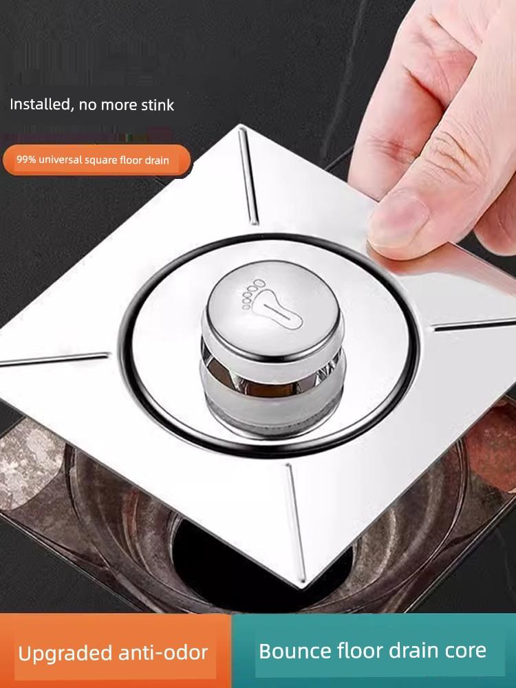 Bathroom Floor Drain Anti-Odor Device with Pop-Up Core Seal Cover, Anti-Odor Bug Solution, Universal Press-Type Foot Pedal