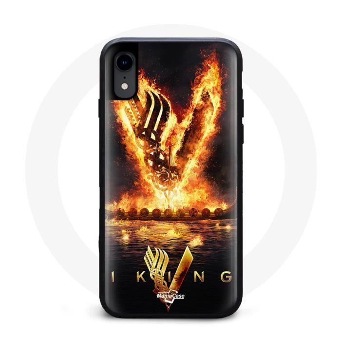 Case for Iphone XS Max Vikings Series Season 6 Logo V Sword of Fire Black Background
