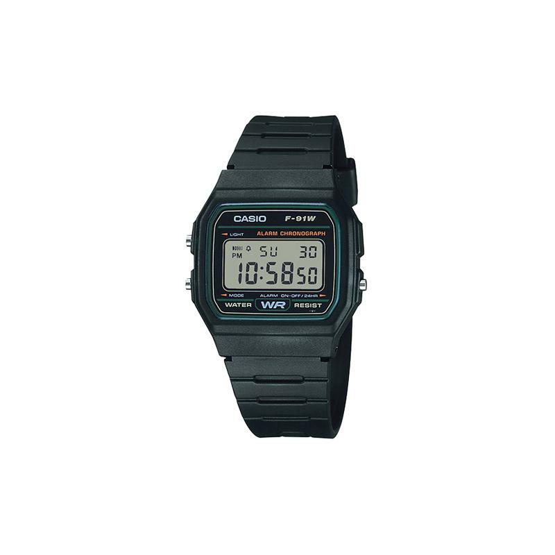 Casio Серия YOUTH-силикагель маленький квадратный маленький квадратный часы синий контур классические ретро водонепроницаемые часы кварцевый механизм полимерный ремешок японские F-91W-3