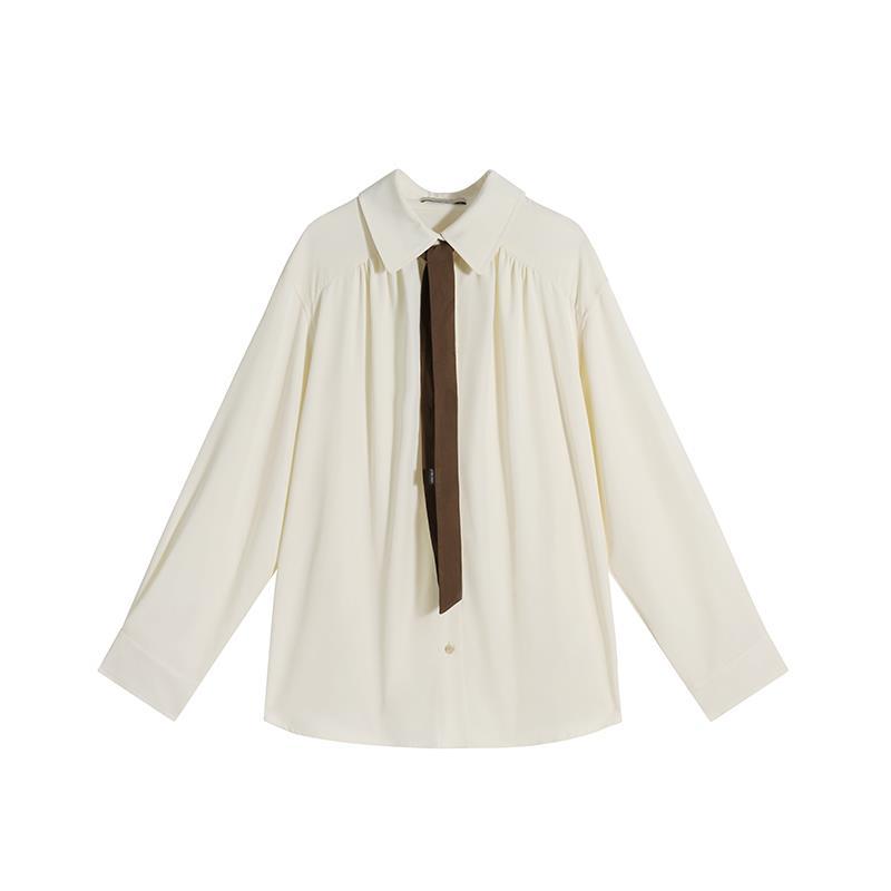 Винтажная женская блузка большого размера в стиле Харадзюку, шикарная базовая рубашка в корейском стиле с галстуком, рубашка с длинными рукавами, свободная эстетичная женская рубашка в стиле ретро