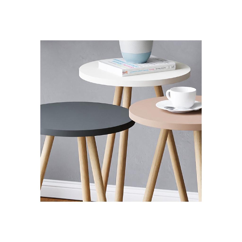 Красочный журнальный столик с тройным вложением, деревянные ножки, круглый пастельный дизайн, серый, белый, капучино
