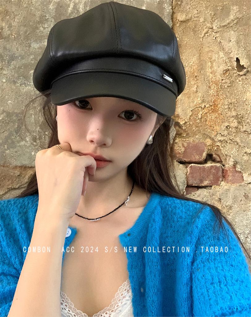 Восьмиугольная шляпа из искусственной кожи ягненка, женская осенне-зимняя высококачественная ретро-беретка, тонкая шляпа газетчика, шляпа литературного и ретро-художника