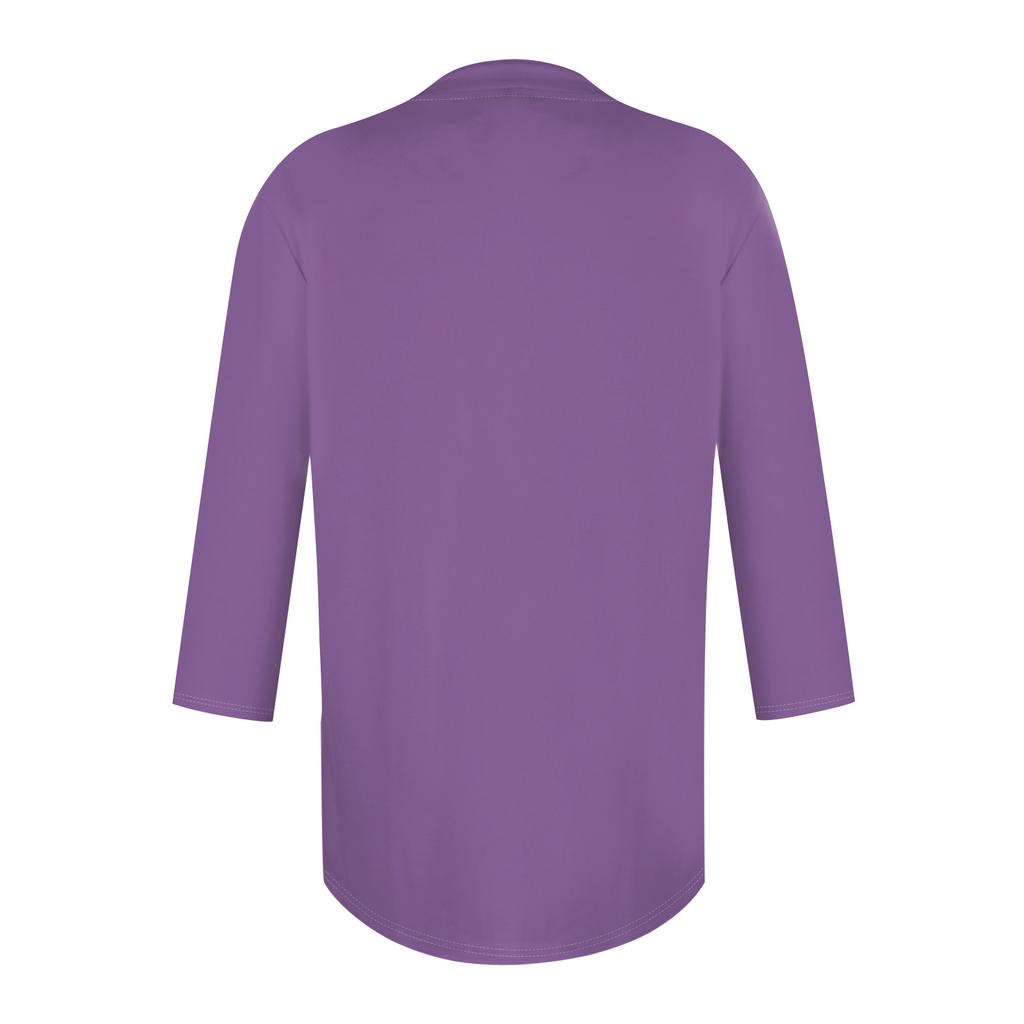 Women's Seven-quarter Sleeve Tops Casual V-neck Chest Ruffles Solid Color Loose T-shirt Tops