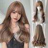 Brown Gray Curly Wave Wigs Air Bangs 22 Inch  Fiber Synthetic Heat-resistant Deep Wave Hair Natural Party or Selfie Korean Fashion
