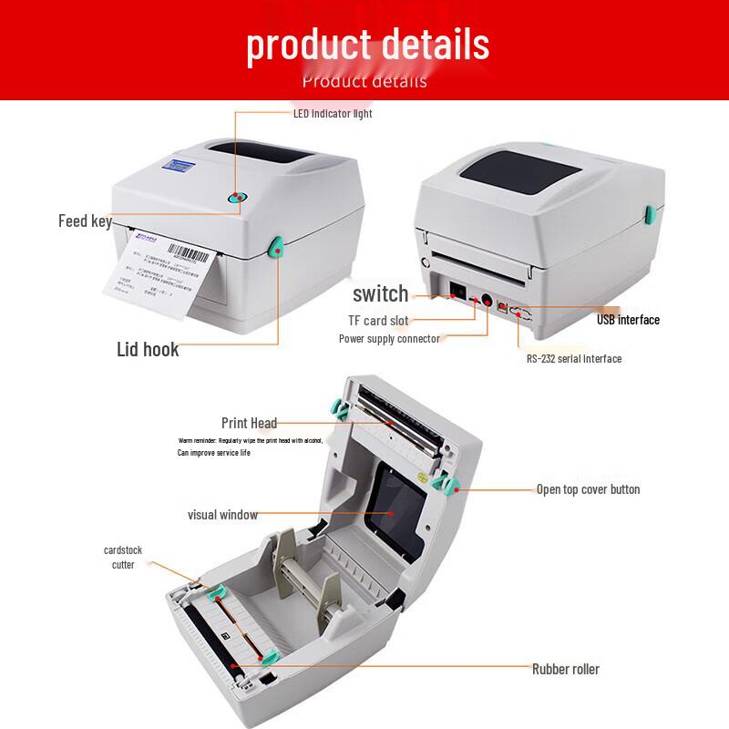 Термопринтер этикеток для доставки Xprinter XP-460B, китайская вилка (адаптер в комплекте)