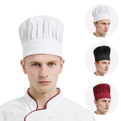 Поварской колпак однотонный с плоским верхом, плиссированный дизайн, дышащий хлопок, поварской колпак, регулируемая посадка, легкий, для приготовления пищи