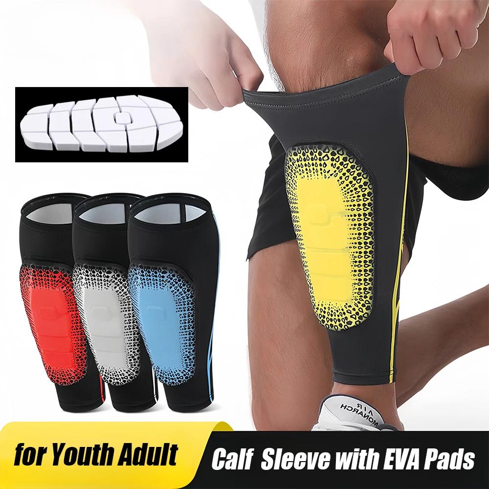 Soccer Shin Guards Pads Calf Sleeves Compression with EVA Pad Support for Football Baseball Taekwondo Boxing MTB Protective Gear