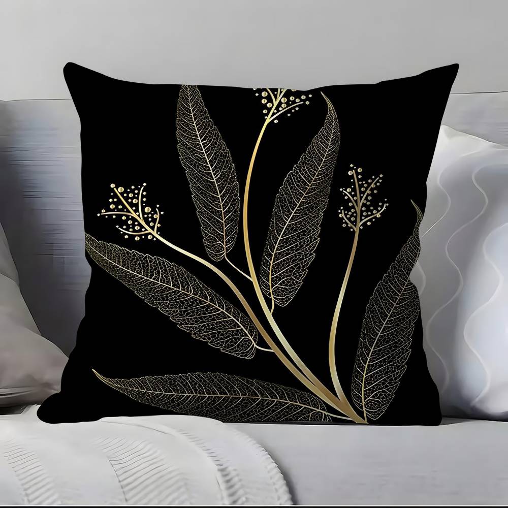 Golden Branches and Jade Leaves Pillow Case Anti-dustmite Pillowcase Invisible zipper silky short plush Sofa cushion cover