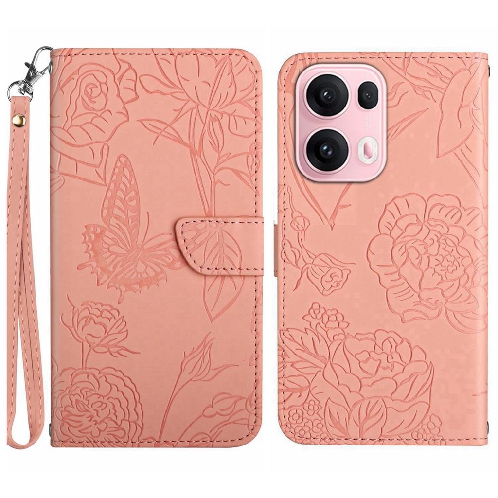 For Oppo Reno13 Pro 5G Case Butterfly Flower Imprinted Leather Phone Cover with Strap