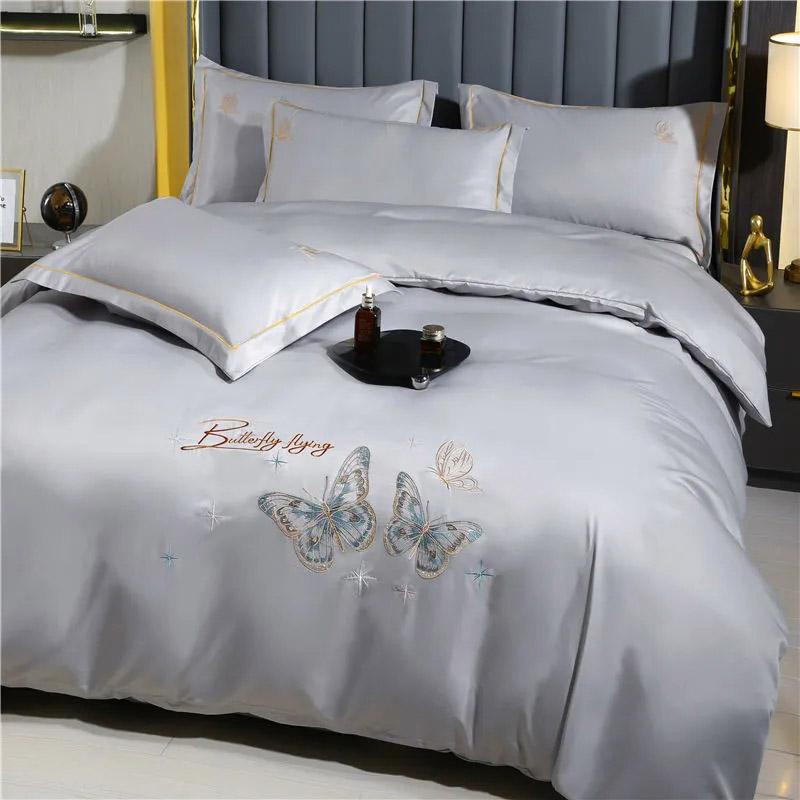4pcs/set Light Luxury Ice Silk Bedding Set Sheets Quilt Cover Spring and Summer Naked Sleeping Home Bedding Supplies