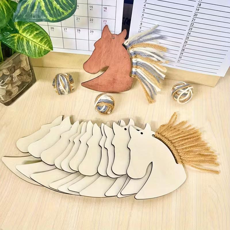 20pcs Wooden Horse Head Decorations, Painting Supplies, DIY Crafts, Home, Outdoor, Garden, Porch, Window Sill Decorations