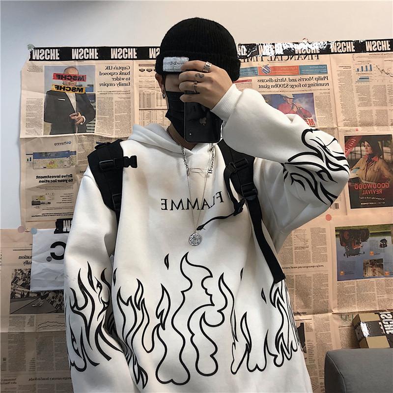 Goth Harajuku Hoodies Women Anime Oversized Sweatshirt Graffiti Cartoon Print Streetwear