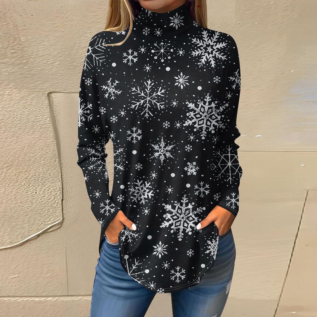 Tee Shirts For Women Fall Casual Long Sleeve Shirts Sweatshirt Vintage Printed High Neck Top Pullover