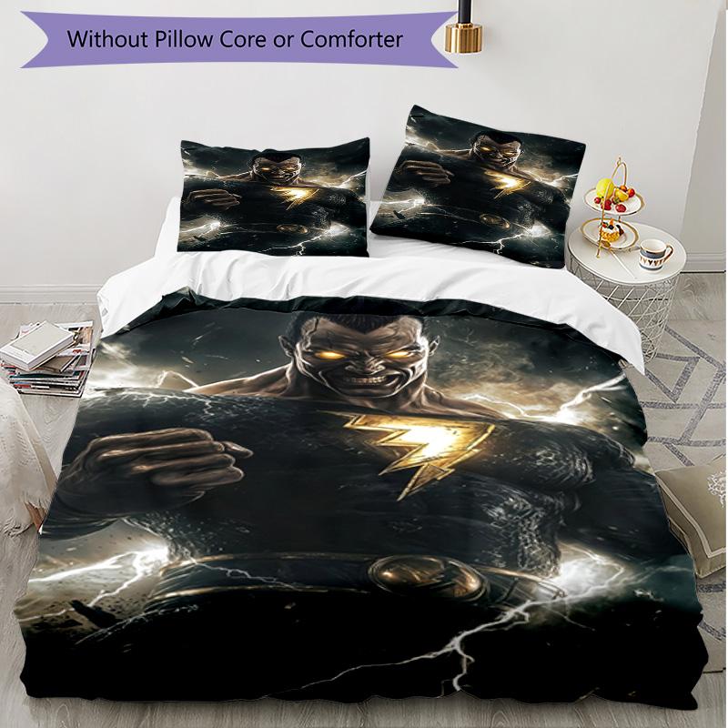 3pcs Duvet Cover Set (1*Duvet Cover + 2*Pillowcase, Without Core), Black Adam Print Soft All‑Season Bedding Set, Home Bedroom Decor Gift