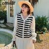 Женские топы с длинными рукавами и v-образным вырезом больших размеров, весенне-осенняя блузка, трикотаж в полоску
