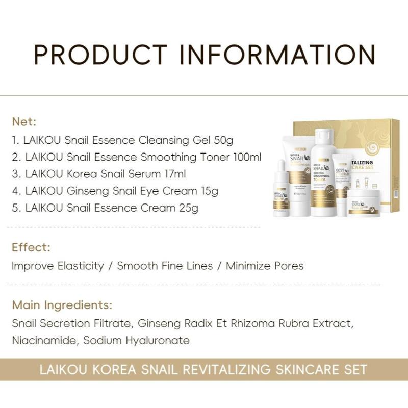 LAIKOU Набор из 5 средств по уходу за кожей лица Snail Skincare для осветления цвета лица