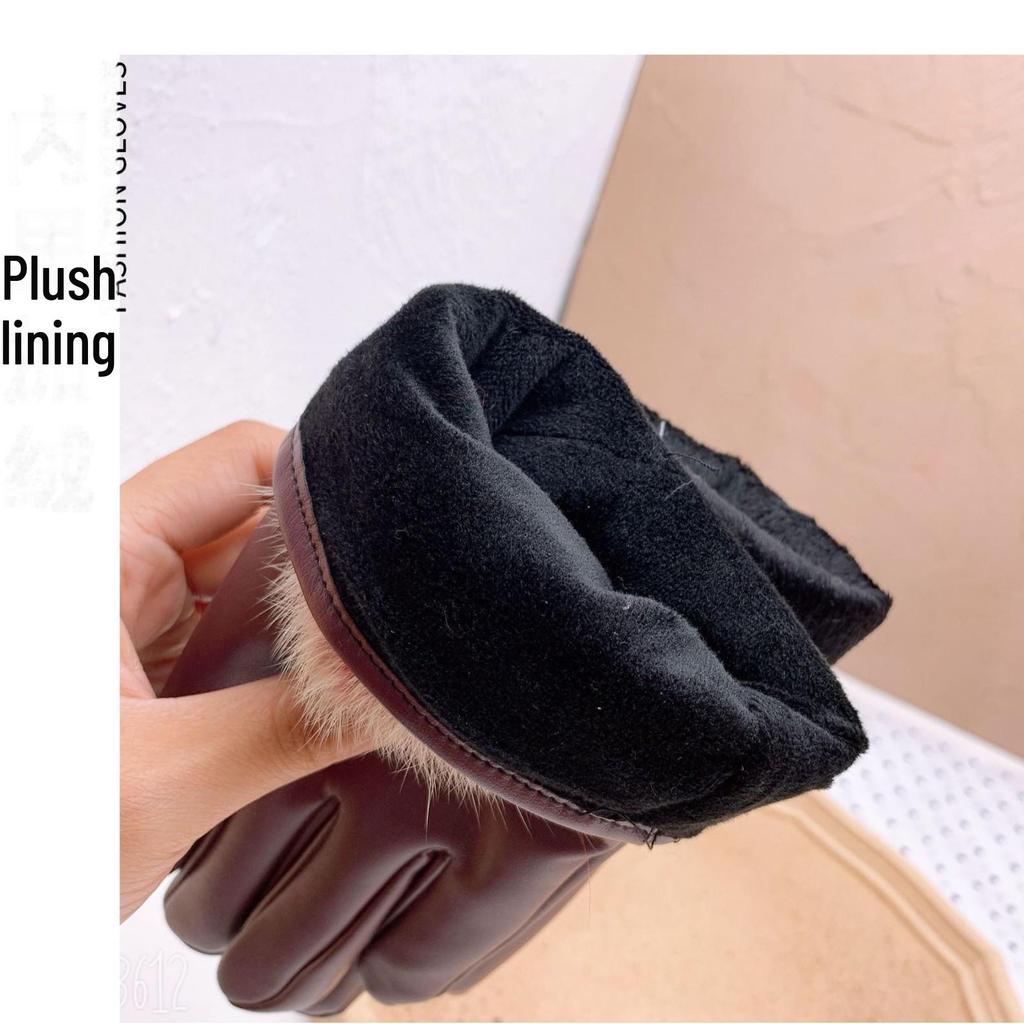 Женские зимние перчатки с меховыми шариками из искусственной кожи для сенсорных экранов — ветрозащитные и с бархатной подкладкой для езды на велосипеде