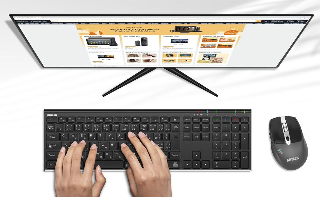 Клавиатура Arteck Bluetooth из японской нержавеющей стали, совместимая с Windows, с перезаряжаемым аккумулятором, удобная раскладка, подходит для нескольких устройств, полноразмерная, для iOS.