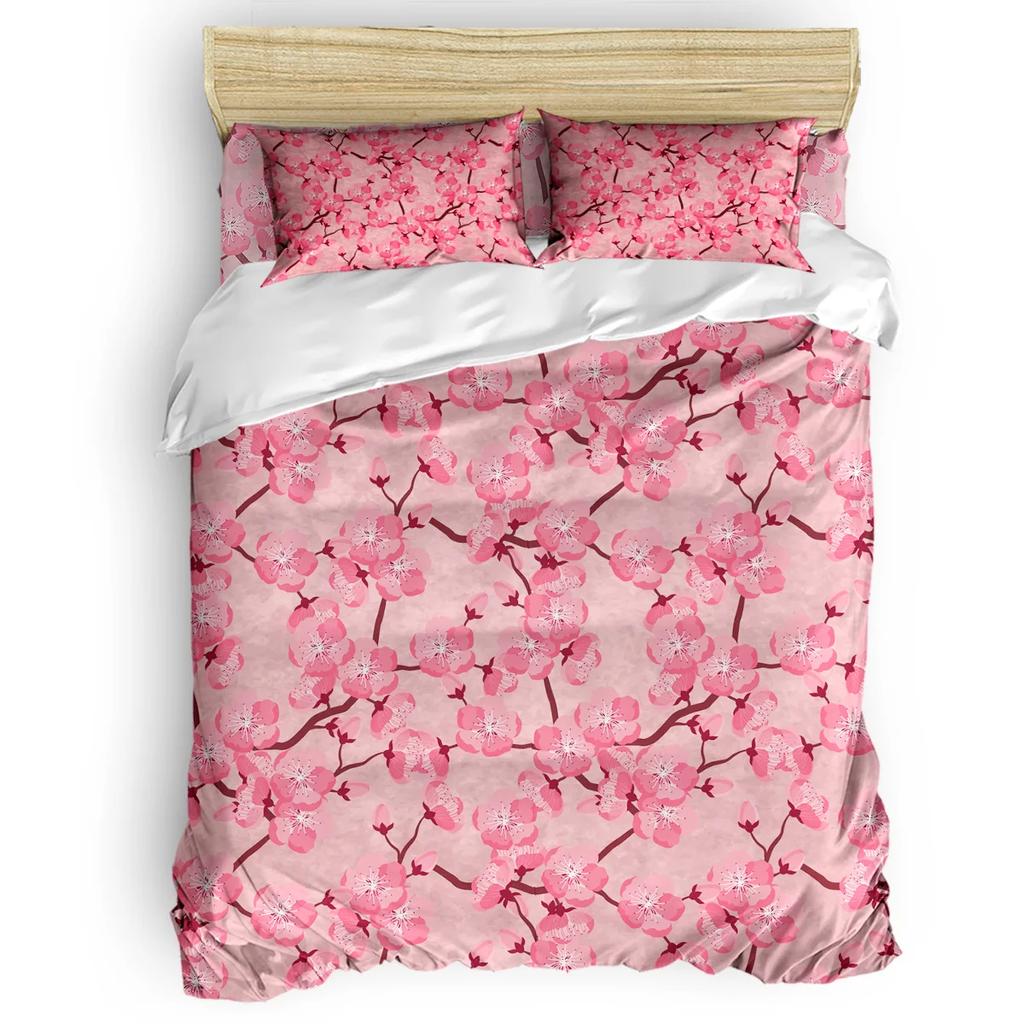 Комплект постельного белья нежно-розового цвета, ветка сакуры с цветами вишни, нежная японская весна, декоративный комплект постельного белья из 3 предметов, размер King Size