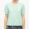 White V-neck Shirt with Green Stripes Tori Woman