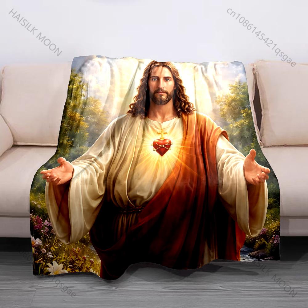 1PC Sacred heart with radiant background Print Believer Pray blanket Warm soft flannel material suitable for all seasons gift