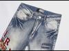 Мужские ретро-узкие синие джинсы с вышивкой в виде дырок