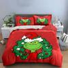 Green Grinch with Christmas Wreath Bedding Duvet Cover Set Duvet Cover Pillowcases  (1*Duvet Cover 2*Pillowcases, without duvet insert)