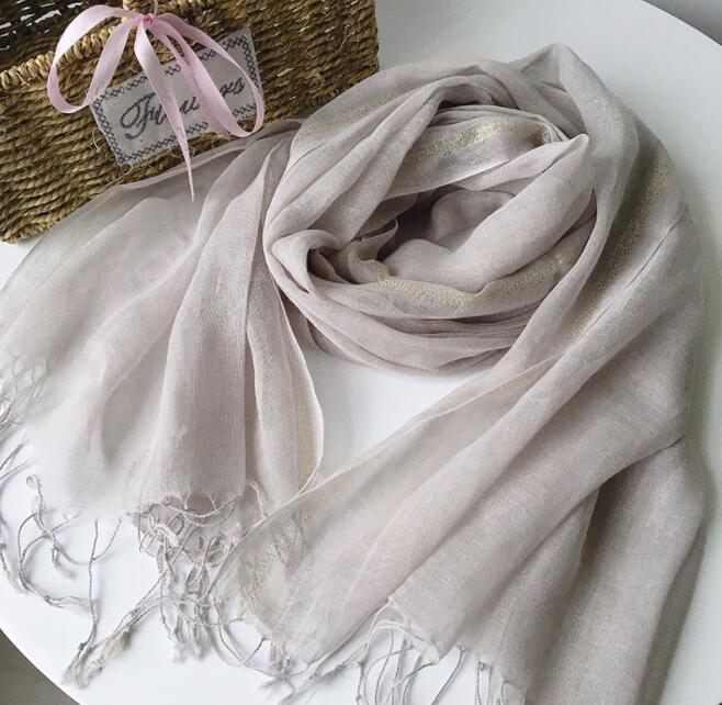 Spring And Autumn Thin Pure Color Linen Scarf Sliver Glitter Linen Shawl Long Striped Scarves 70x180CM