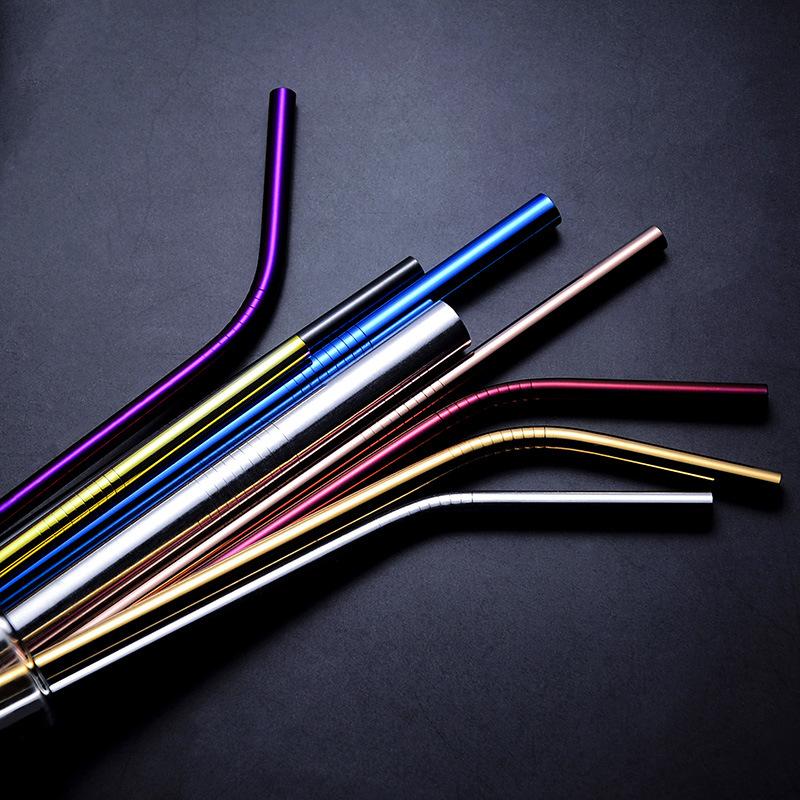 6*215mm 10 Colors Eco-friendly Reusable Metal Straws Set 304 Stainless Steel Drinking Straw Cocktail Party Favor Bar Accessory