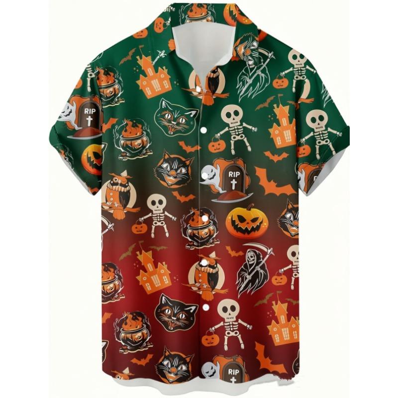 Fashion Skeleton Ghost Pumpkin Printing Shirt Hawaiian Beach Vacation Clothing Men's Street Style Halloween Shirt Daily Men's and Women's Shirt