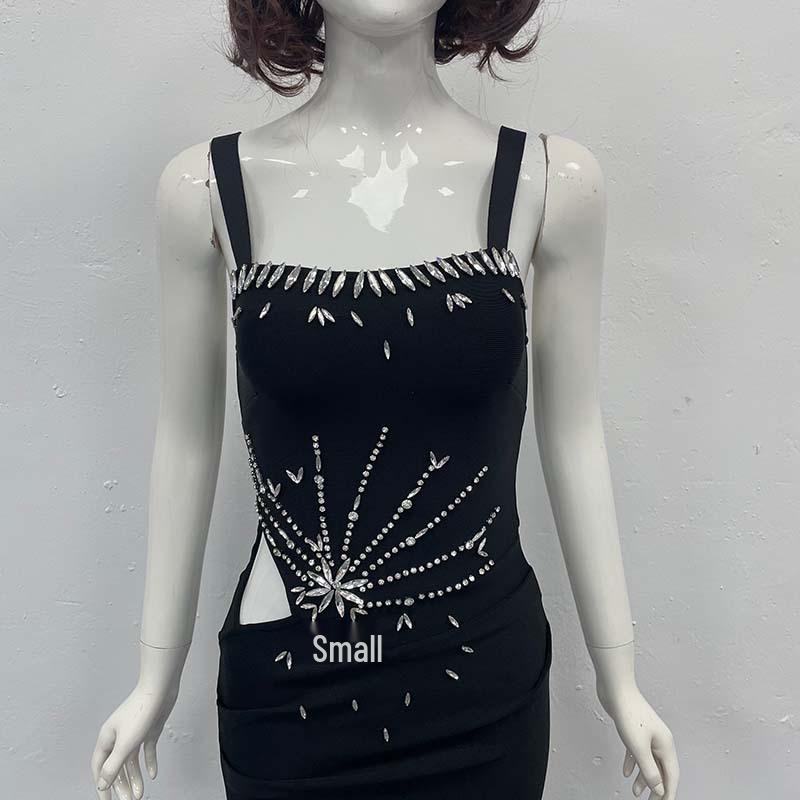 Элегантное вечернее платье с кристаллами, облегающее - Европейский и американский стиль