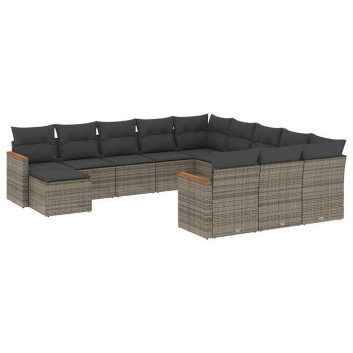 VidaXL Salon de Jardin avec Coussins 12 pcs, Canapés de Terrasse, Ensemble de Meubles de Patio, Mobilier d'Extérieur, Gris 3258987