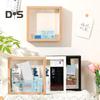 Ticket Shadow Box with Slot Wooden Frame Travel Adventure Archive Box Square Ticket Stamp Letter Photo Keepsake Storage Box Desktop Decoration