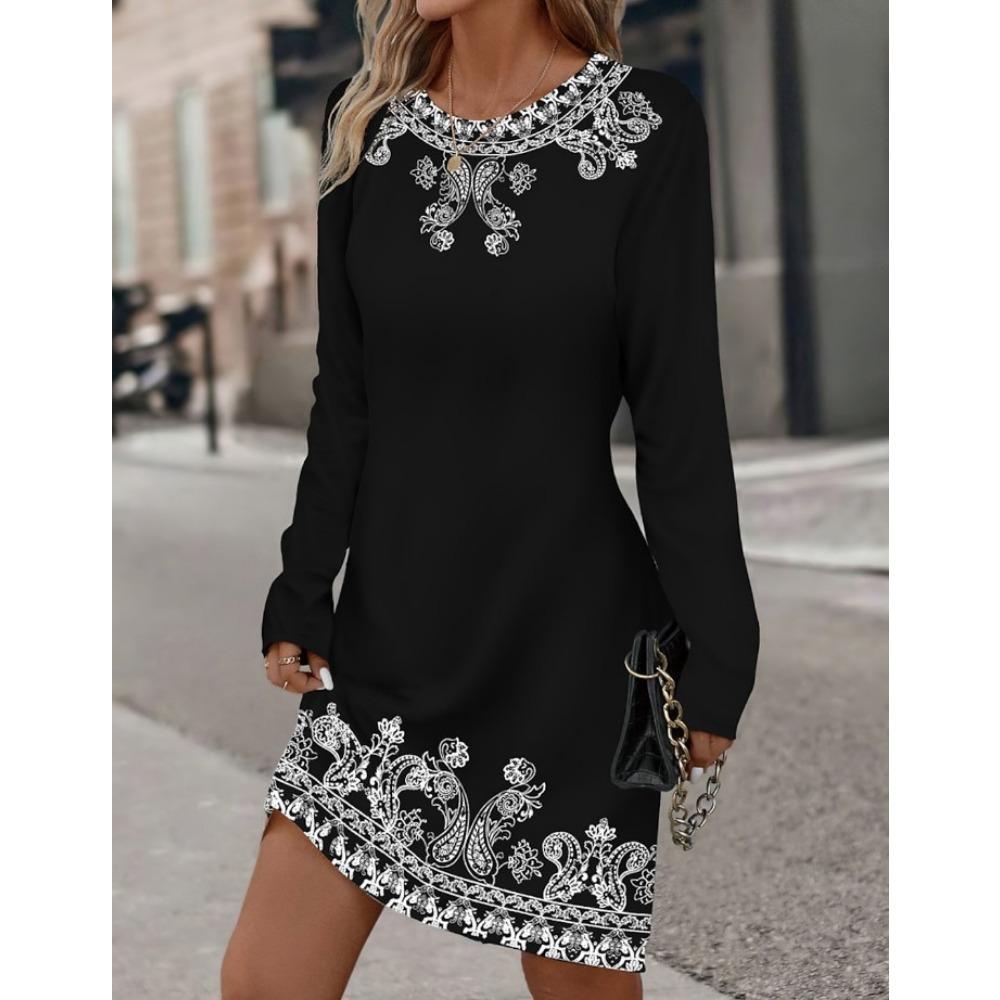 JPNTKY Женская мода осень-зима с длинным рукавом и круглым вырезом повседневные платья