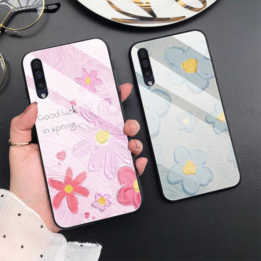 Чехол с цветочным рисунком для Samsung Galaxy A52 A71 A72 A73 A53, чехол из закаленного стекла для Samsung A13 5g A03 A22 A21s A03 Core A42 A70