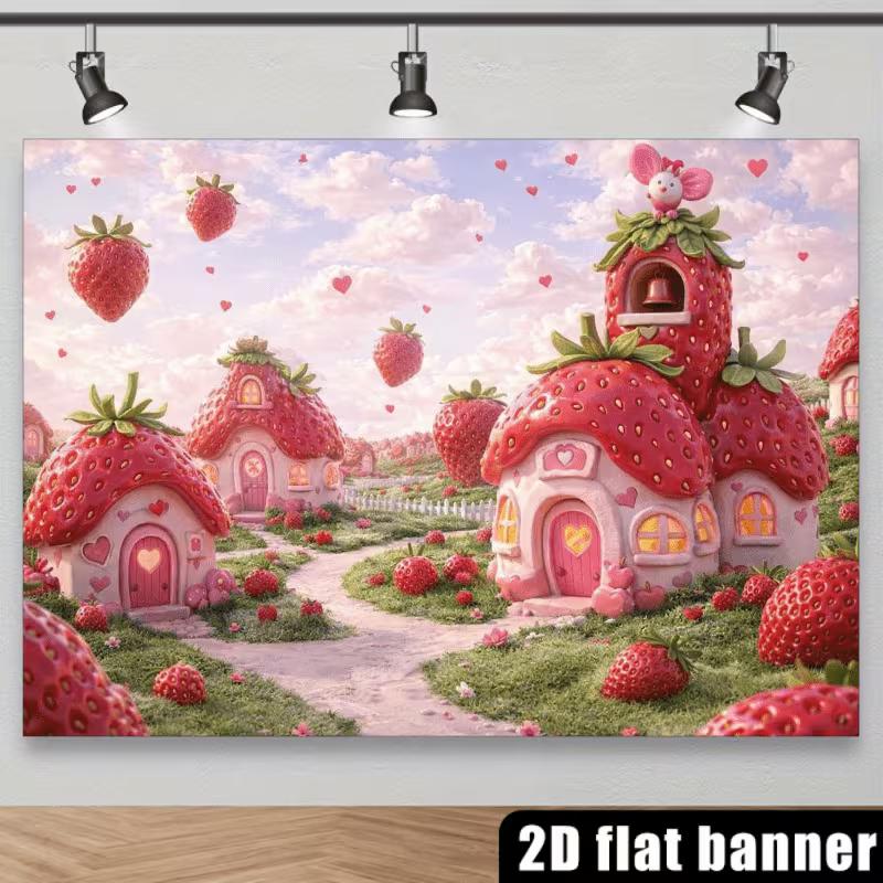2D Волшебные Домики-Клубнички и Сердечки Фон для Фотосъемки