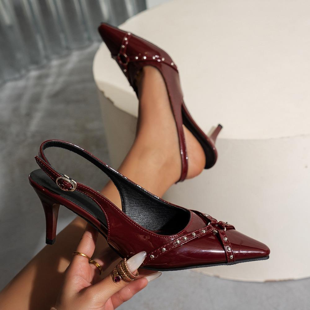 Мода 2025 Женская обувь Слингбэки Женские туфли на высоком каблуке Большой размер Туфли-лодочки для платья Женские с мелким острым носком Тонкий каблук Сандалии с ремешком и пряжкой
