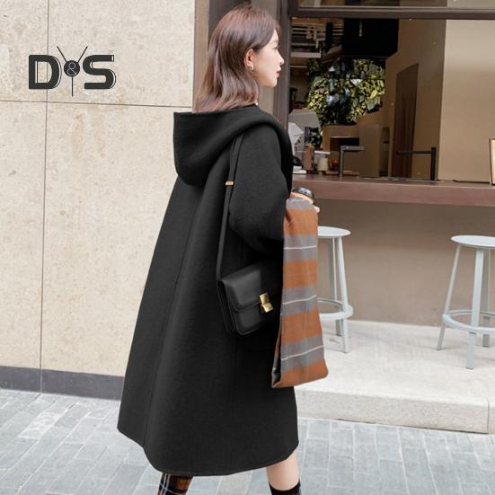 Женское зимнее пальто с капюшоном и карманами, однотонный кардиган с открытой строчкой, пальто средней длины, термобелье с длинными рукавами, зимнее пальто для поездок на работу и свиданий