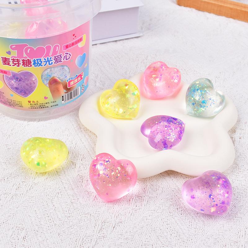 5/10 Pieces Of Maltose Aurora Heart-Shaped Stress Relief Balls, Slow Rebound Aurora Glitter Squeeze Heart, Holiday Photo Pr