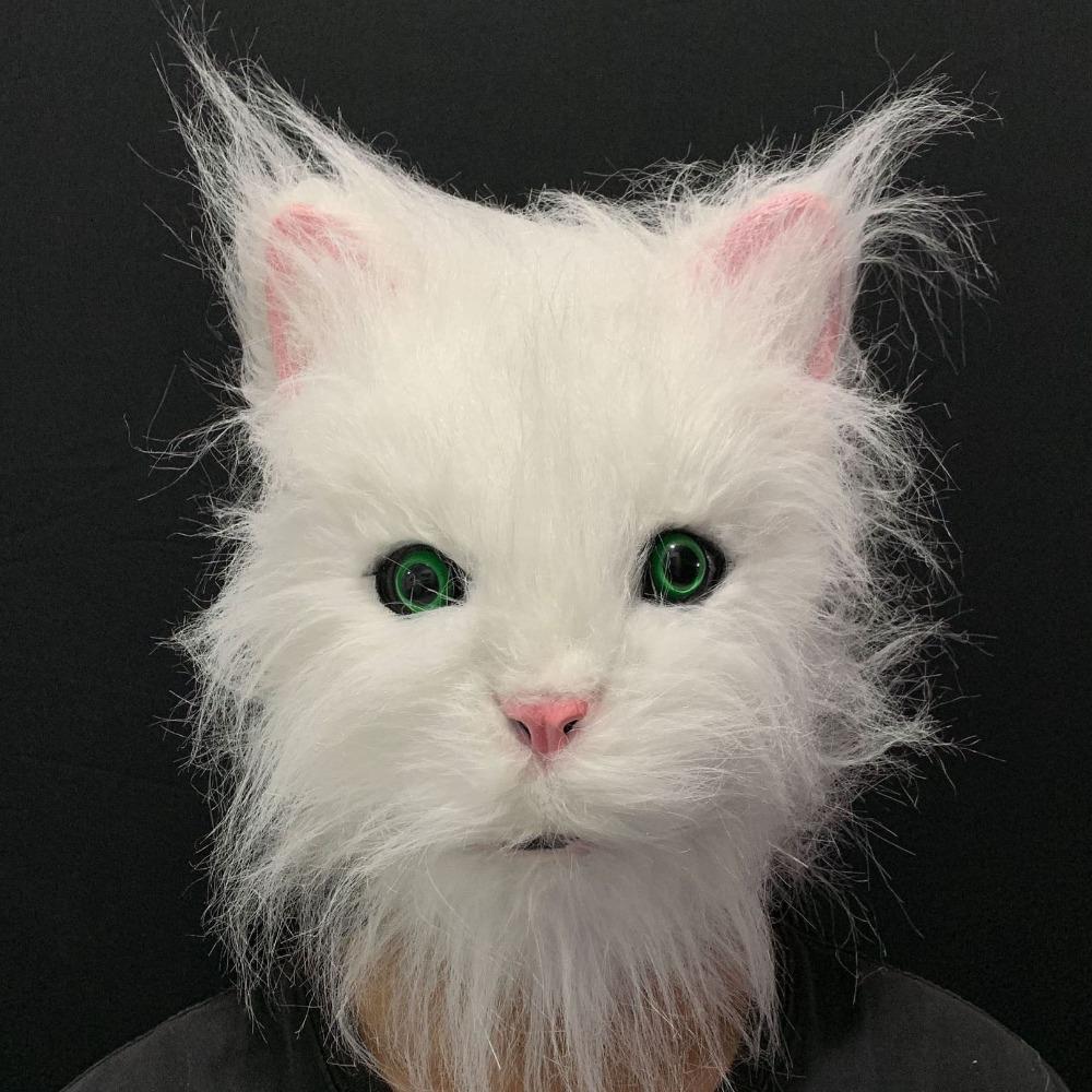 Plush Cat Mask Latex with Fur Animal Cosplay Costumes Props Horror Halloween Party Masquerade Mardi Gras Carnaval Masks