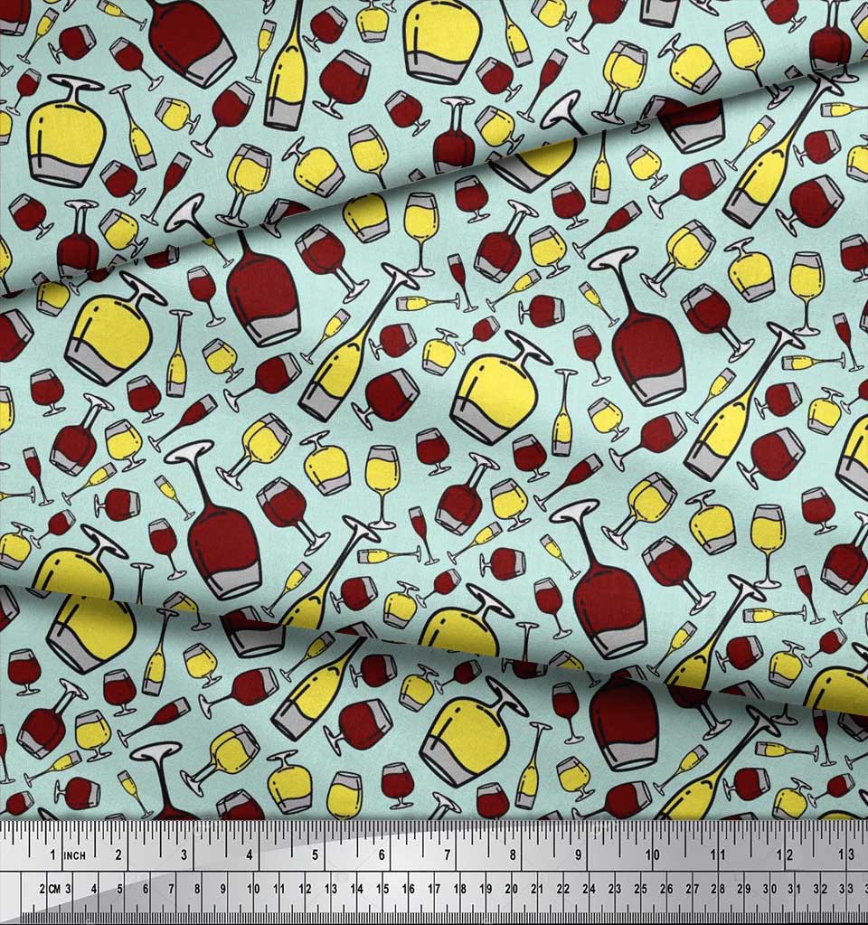 Soimoi Японская креп-сатиновая ткань с принтом для бутылок и бокалов для вина, ткань для рукоделия по метрам, 42 дюйма