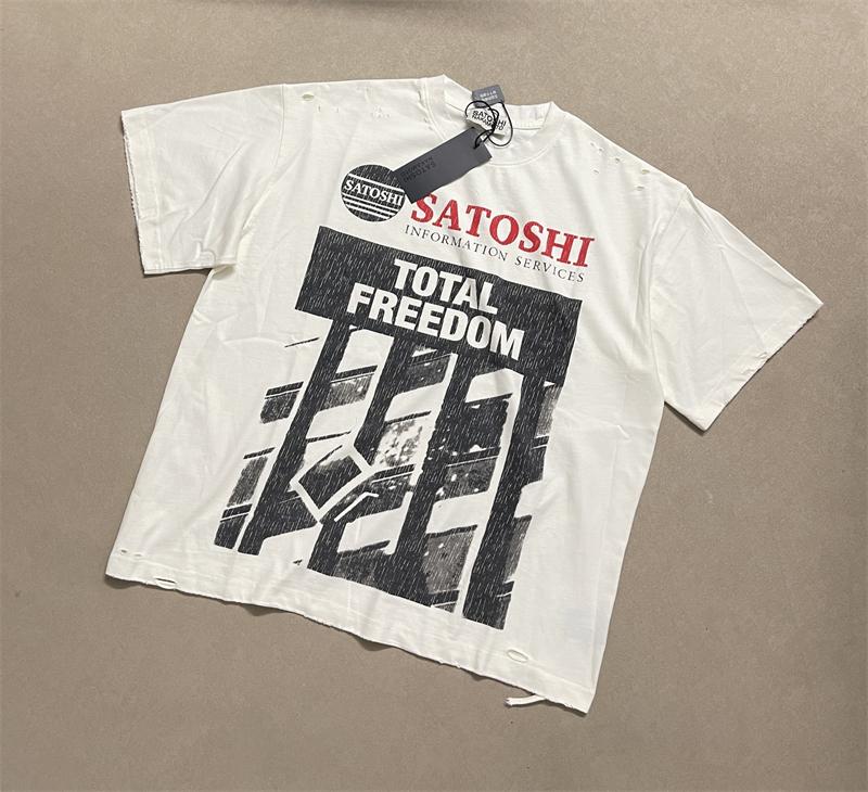 Summer SN Vintage Washed Print Loose Round Neck Oversize Short Sleeved High Street Casual Cotton Loose Comfortable Men T-shirt