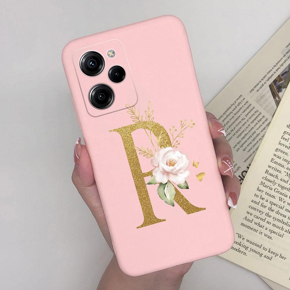 Забавный чехол для телефона Xiaomi Poco X5 X5Pro 5G Розовый 26 букв Мягкий силикон Матовый Прочный задний чехол для PocoX5 Pro PocoX5 X5 Pro