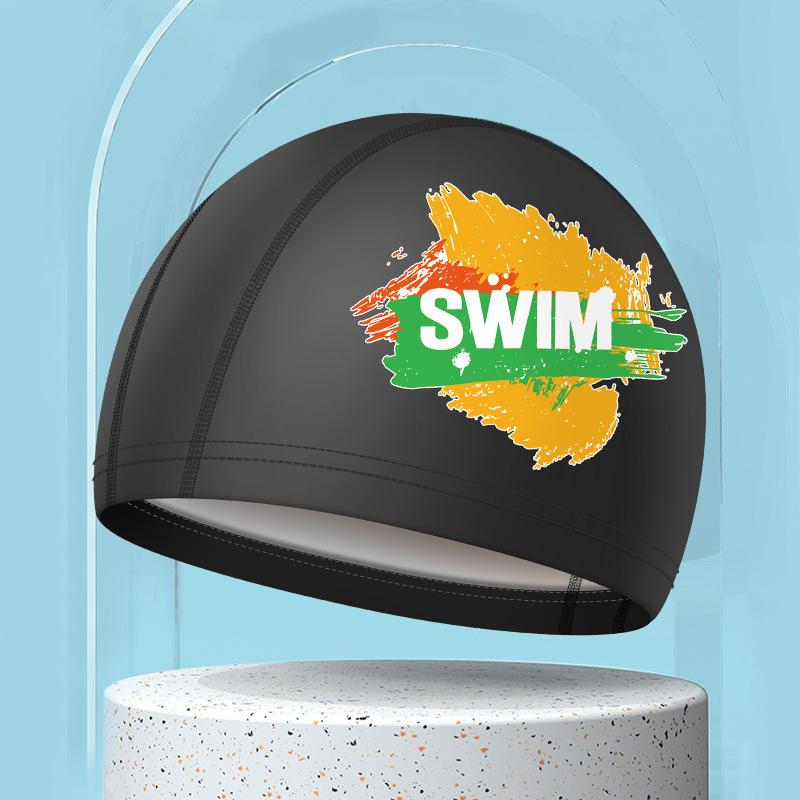 Шапочки для плавания для женщин и мужчин, универсальные, большого размера, для защиты ушей, для купания, водонепроницаемые, с буквенным принтом, из полиуретана